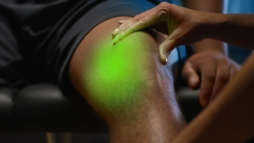 Patient receiving laser therapy treatment on the knee